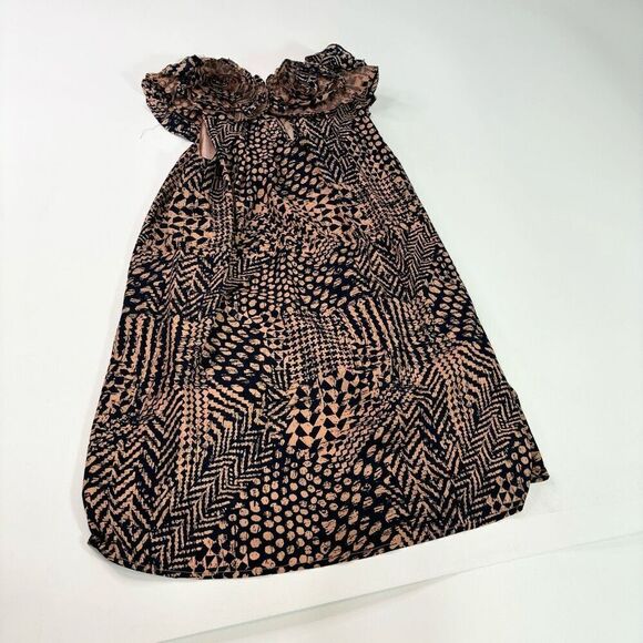 Ryu Dress Womens Small Black & Cream Geometric Ruffled Sleeveless A-Line Night O - Picture 5 of 11